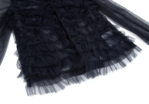 新品!コムデギャルソン ガールCOMME des GARCONS GIRL チュールフロントギャザーラウンドカラージャケット 紺XS K-97756_008