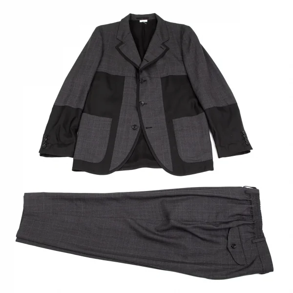 コムデギャルソン オムドゥCOMME des GARCONS HOMME DEUX ウールチェックウエストゴムパンツ グレーM K-97768_015
