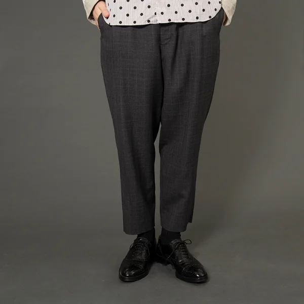 コムデギャルソン オムドゥCOMME des GARCONS HOMME DEUX ウールチェックウエストゴムパンツ グレーM K-97768_016