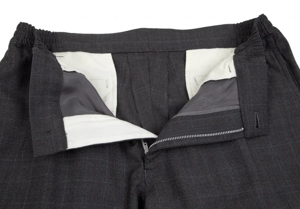 コムデギャルソン オムドゥCOMME des GARCONS HOMME DEUX ウールチェックウエストゴムパンツ グレーM K-97768_007