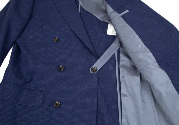 コムデギャルソンCOMME des GARCONSウール乱格子ダブルブレストジャケット 青M K-97810_010