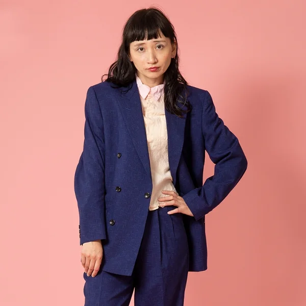 コムデギャルソンCOMME des GARCONSウール乱格子ダブルブレストジャケット 青M K-97810_016