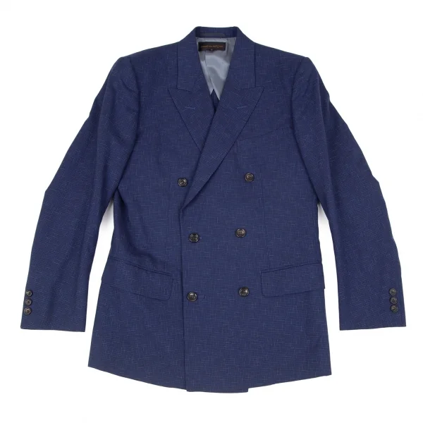 コムデギャルソンCOMME des GARCONSウール乱格子ダブルブレストジャケット 青M K-97810_002