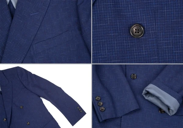 コムデギャルソンCOMME des GARCONSウール乱格子ダブルセットアップスーツ 青M K-97812_005