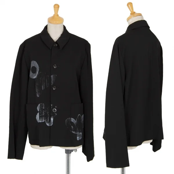 コムデギャルソンCOMME des GARCONS ウールギャバグラフィックプリントジャケット 黒M位 K-97813_001