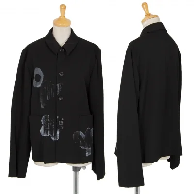 コムデギャルソンCOMME des GARCONS ウールギャバグラフィックプリントジャケット 黒