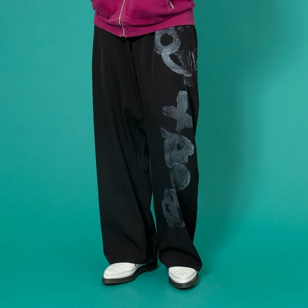 コムデギャルソンCOMME des GARCONS ウールギャバグラフィックプリントワークパンツ 黒M位 K-97814_016