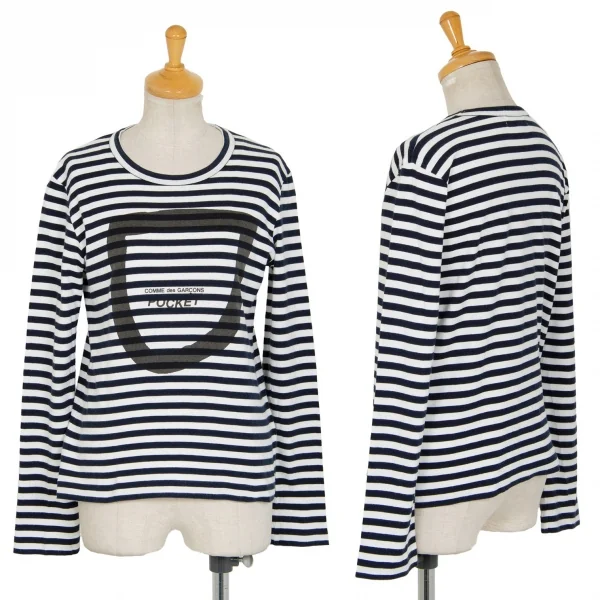 コムデギャルソン ポケットCOMME des GARCONSPOCKET プリントボーダーカットソー 白紺M K-97846_001