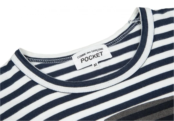 コムデギャルソン ポケットCOMME des GARCONSPOCKET プリントボーダーカットソー 白紺M K-97846_004