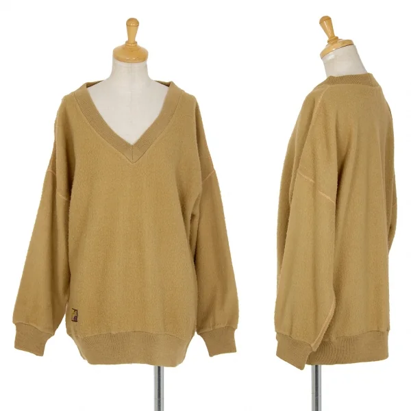 イッセイミヤケISSEY MIYAKE I.S ISSEY SPORT ウール混ピリングVネックニットセーター キャメル9 K-97887_001