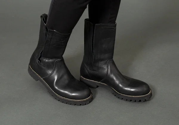 コムデギャルソンオムCOMME des GARCONS HOMME サイドゴアレザーペコスブーツ 黒26 K-97900_013