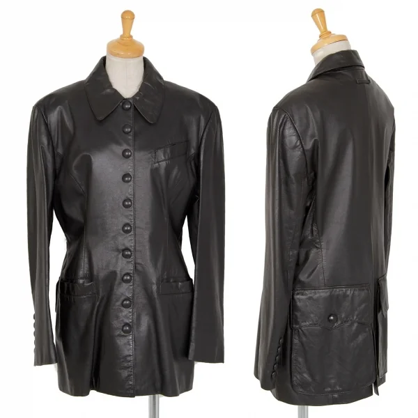 ジャンポールゴルチエ ファムJean Paul GAULTIER FEMME カウレザーメニーボタンジャケット 黒42 K-97937_001