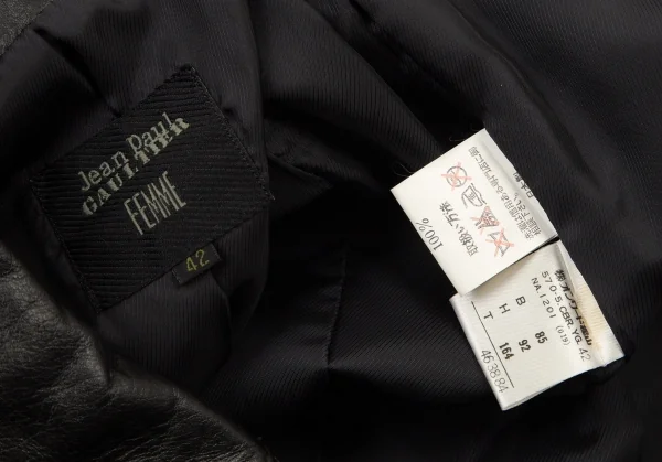 ジャンポールゴルチエ ファムJean Paul GAULTIER FEMME カウレザーメニーボタンジャケット 黒42 K-97937_018