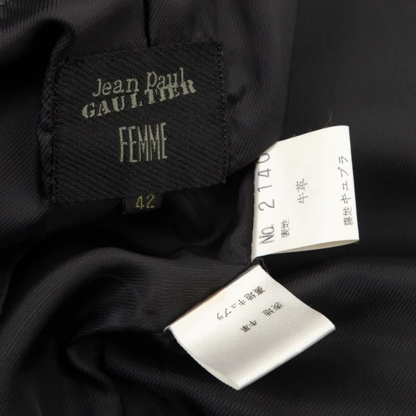 ジャンポールゴルチエ ファムJean Paul GAULTIER FEMME カウレザーメニーボタンジャケット 黒42 K-97937_019