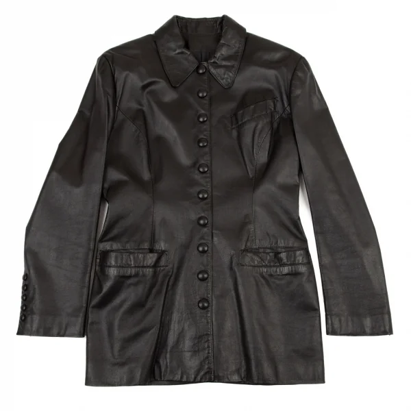 ジャンポールゴルチエ ファムJean Paul GAULTIER FEMME カウレザーメニーボタンジャケット 黒42 K-97937_002