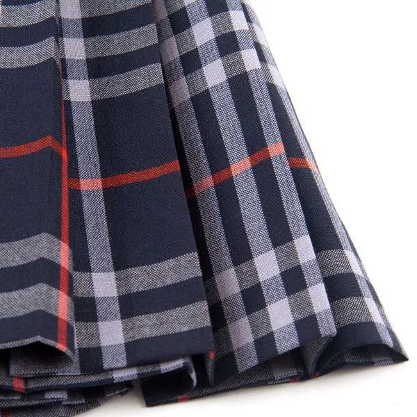 バーバリーBURBERRY チェックプリーツ巻きウールスカート 紺W70