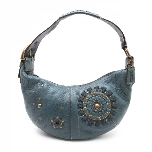 コーチCOACH スタッズ編み込みデザインレザーショルダーバッグ 青 K-98054_001