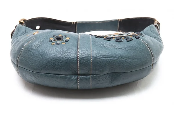 コーチCOACH スタッズ編み込みデザインレザーショルダーバッグ 青 K-98054_011