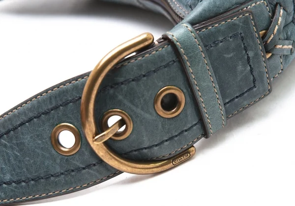 コーチCOACH スタッズ編み込みデザインレザーショルダーバッグ 青 K-98054_012