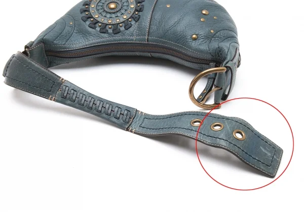 コーチCOACH スタッズ編み込みデザインレザーショルダーバッグ 青 K-98054_013