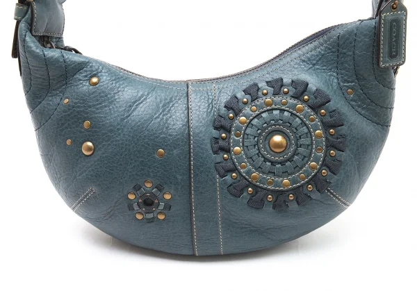 コーチCOACH スタッズ編み込みデザインレザーショルダーバッグ 青 K-98054_002