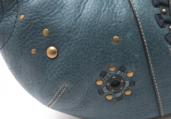 コーチCOACH スタッズ編み込みデザインレザーショルダーバッグ 青 K-98054_003