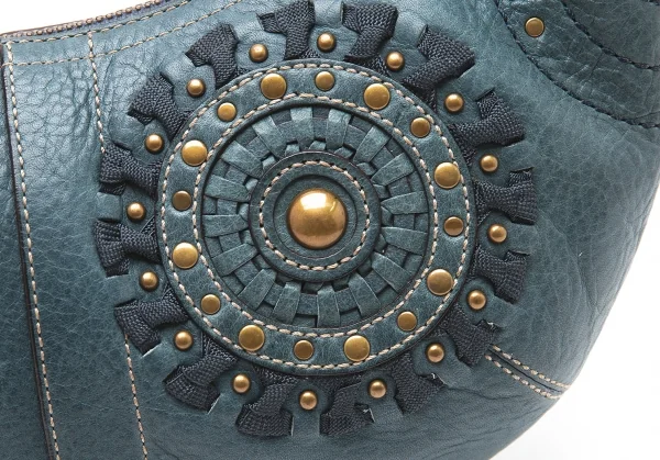 コーチCOACH スタッズ編み込みデザインレザーショルダーバッグ 青 K-98054_004