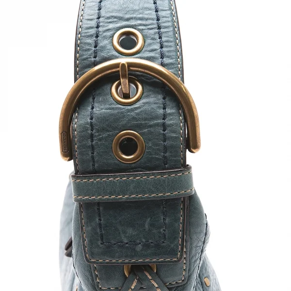 コーチCOACH スタッズ編み込みデザインレザーショルダーバッグ 青 K-98054_007