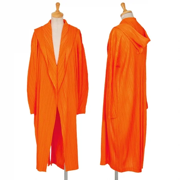 プリーツプリーズPLEATS PLEASE プリーツフーデッドコート オレンジ3