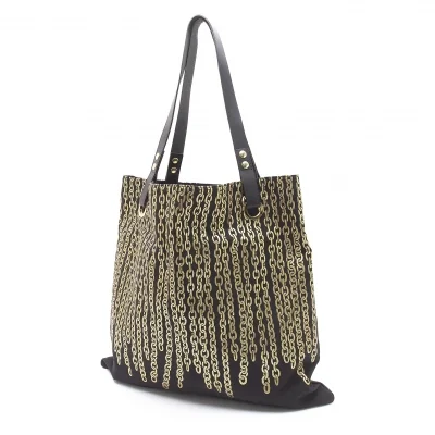 プリーツプリーズPLEATS PLEASE ゴールドチェーンプリントトートバッグ