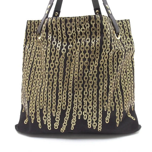 プリーツプリーズPLEATS PLEASE ゴールドチェーンプリントトートバッグ 黒ゴールド K-98100_002