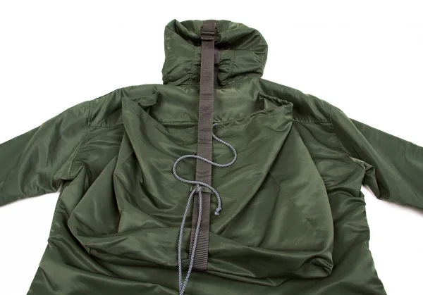 ヨウジヤマモト ファム Yohji Yamamoto FEMME ナイロンバックパックデザインロングフーデッドシャツコート オリーブ1 K-98106_011