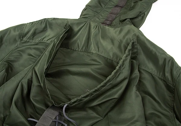 ヨウジヤマモト ファム Yohji Yamamoto FEMME ナイロンバックパックデザインロングフーデッドシャツコート オリーブ1 K-98106_014