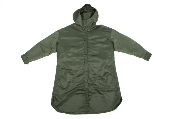 ヨウジヤマモト ファム Yohji Yamamoto FEMME ナイロンバックパックデザインロングフーデッドシャツコート オリーブ1 K-98106_002
