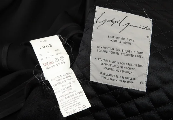 ヨウジヤマモトファムYohji Yamamoto FEMME キルティングカラーデザインウールジャケット 黒S K-98107_018