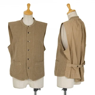 45R ウインドウペンチェック切替ベスト ベージュ