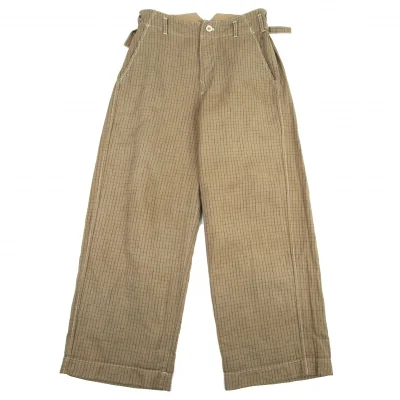 45R ウインドウペンチェックサイドシンチワイドパンツ ベージュ