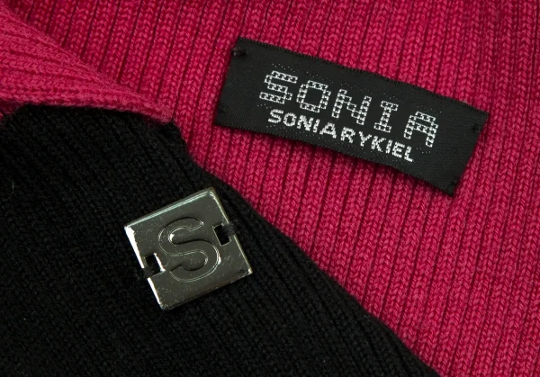 ソニアリキエルSONIA RYKIEL ボーダーリブニットストール 黒灰ピンク K-98137_006