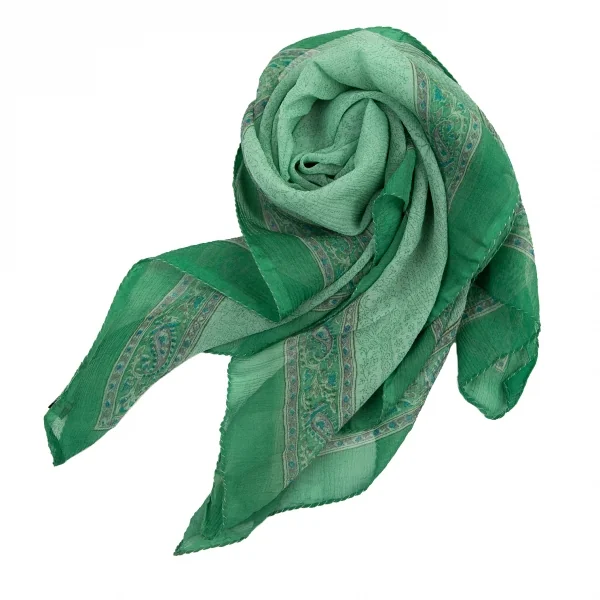 アニエスベーagnes b. インドシルクペイズリースカーフ 緑 K-98140_001