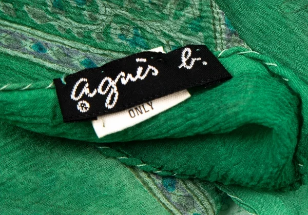 アニエスベーagnes b. インドシルクペイズリースカーフ 緑 K-98140_009