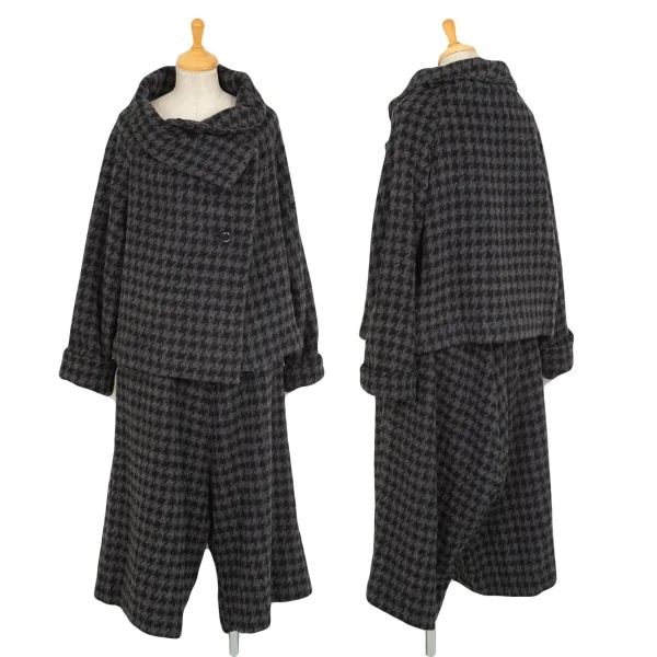 ワイズY's アルパカ混千鳥格子サルエルパンツ 黒グレー2 (K-98181)