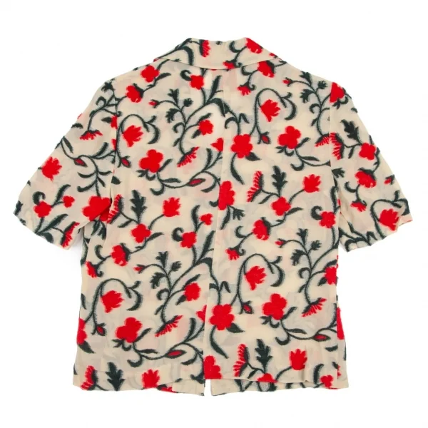 シビラSybilla フラワーパイルジャガード半袖ジャケット ベージュ赤緑40 K-98186_010