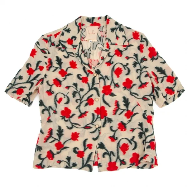 シビラSybilla フラワーパイルジャガード半袖ジャケット ベージュ赤緑40 K-98186_002