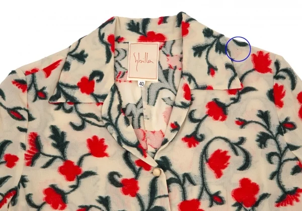 シビラSybilla フラワーパイルジャガード半袖ジャケット ベージュ赤緑40 K-98186_003