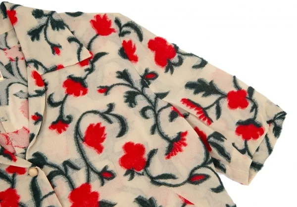 シビラSybilla フラワーパイルジャガード半袖ジャケット ベージュ赤緑40 K-98186_006