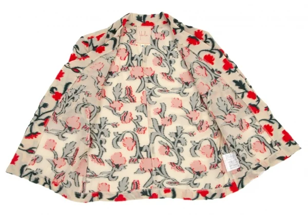 シビラSybilla フラワーパイルジャガード半袖ジャケット ベージュ赤緑40 K-98186_008