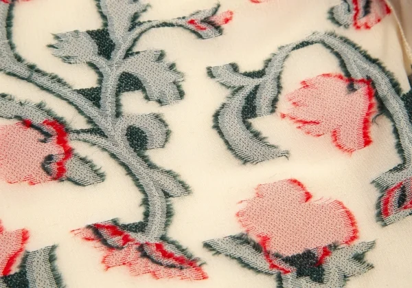 シビラSybilla フラワーパイルジャガード半袖ジャケット ベージュ赤緑40 K-98186_009