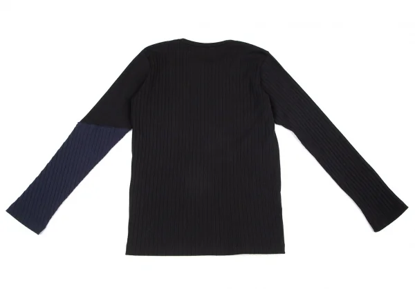 ワイズY's コットンポリ混パネル切替リブカットソー 黒紺2 K-98199_012