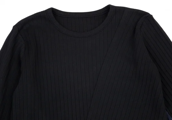 ワイズY's コットンポリ混パネル切替リブカットソー 黒紺2 K-98199_003