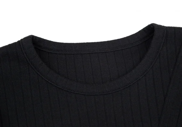 ワイズY's コットンポリ混パネル切替リブカットソー 黒紺2 K-98199_004